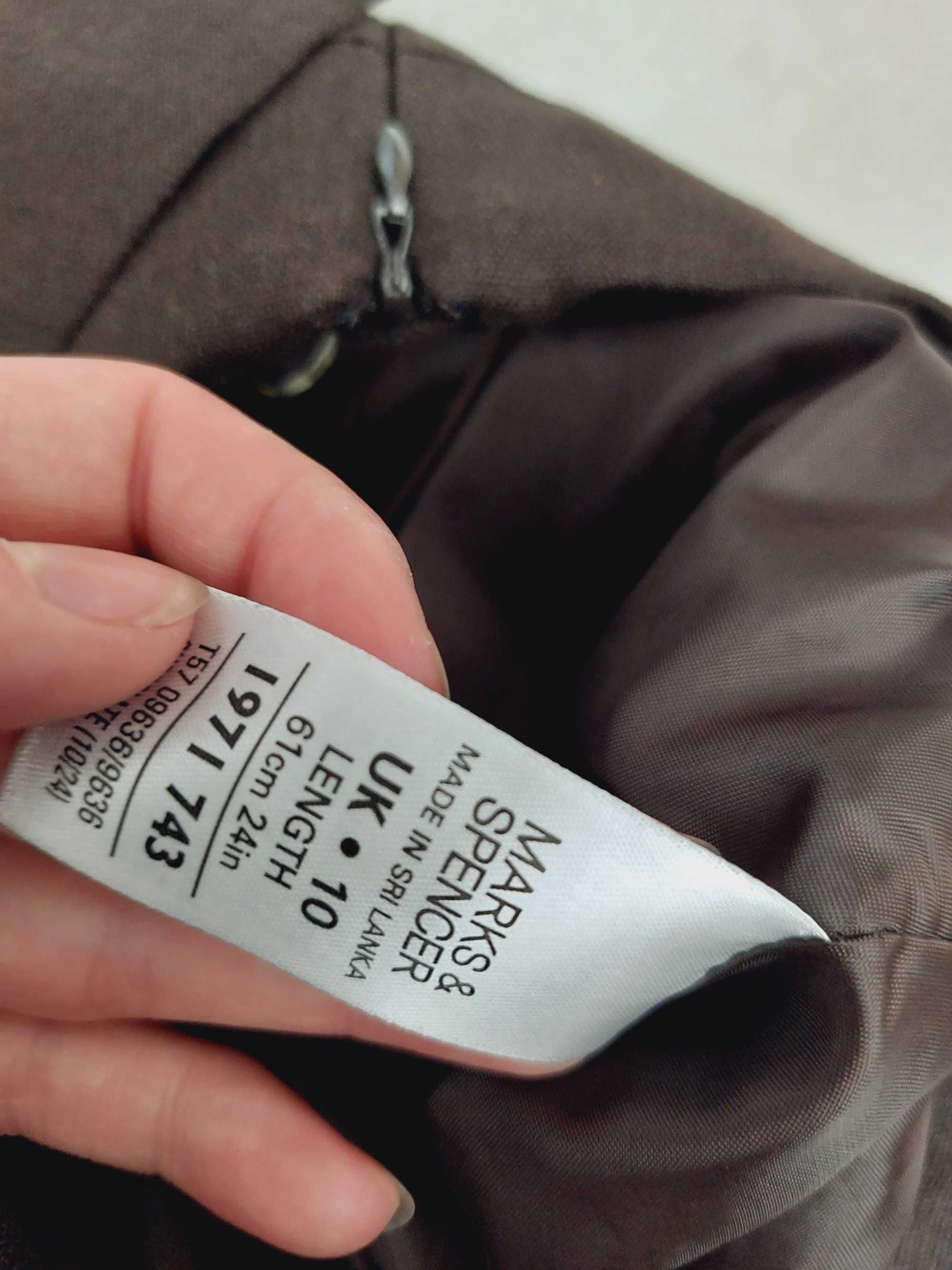 Marks spencer spódnica len wiskoza m brązowa midi biurowa z podszewką
