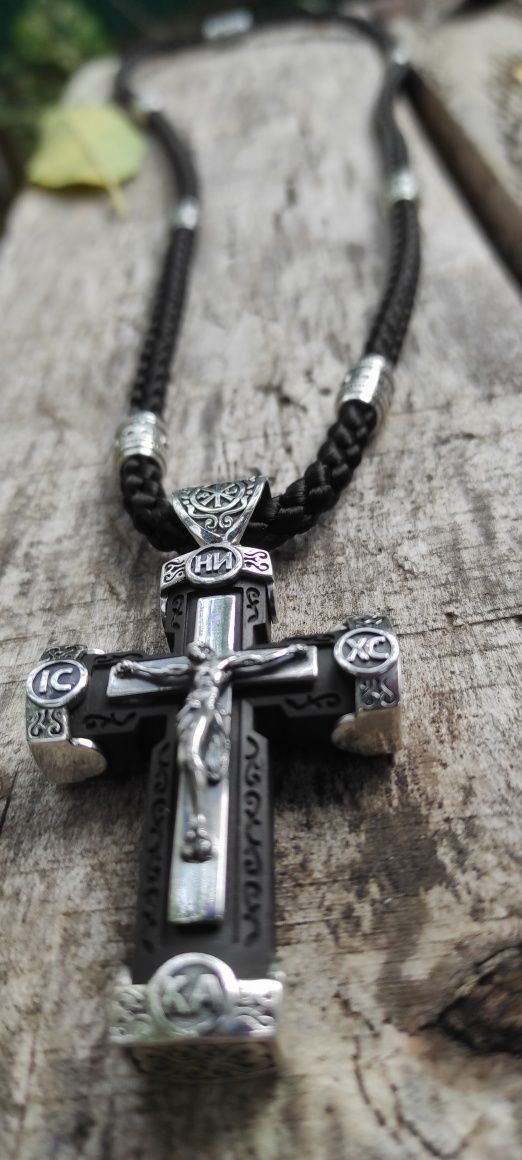 Срібний ланцюг православний набір хрест+шнур