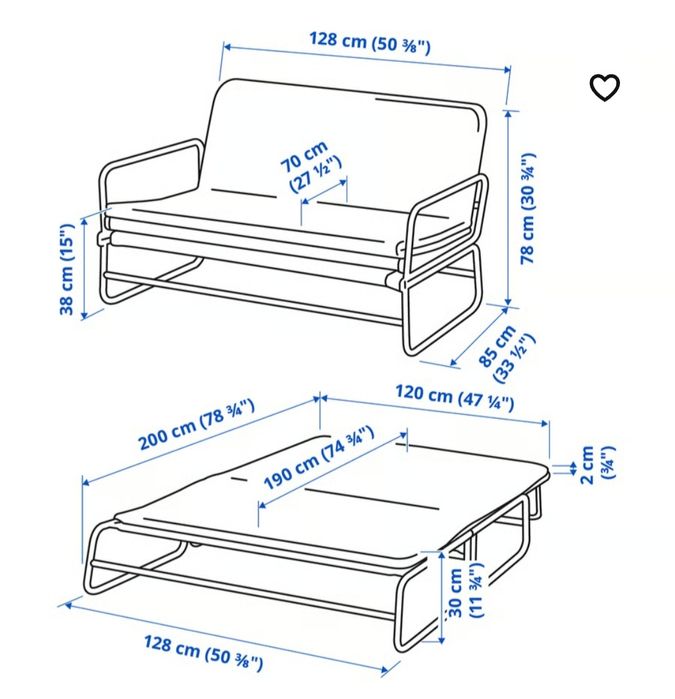 Sofá-cama usado apenas uma vez