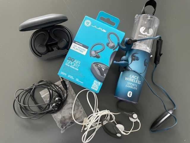 Lote auriculares JLabs, Fresh'n'Rebel e Creative para desporto