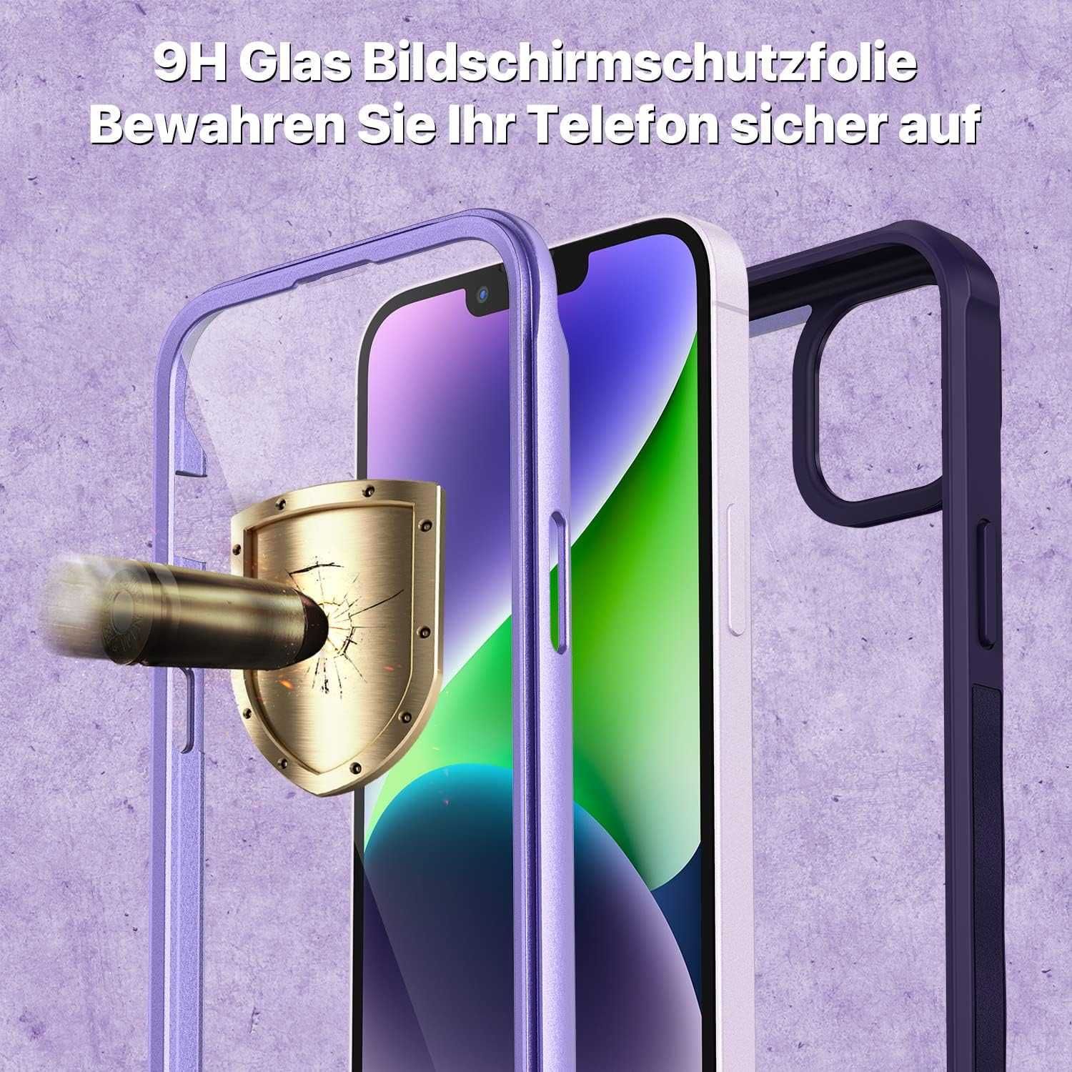 CENHUFO etui 360 iPhone 14 Plus pancerne fioletowe + szkło na aparat