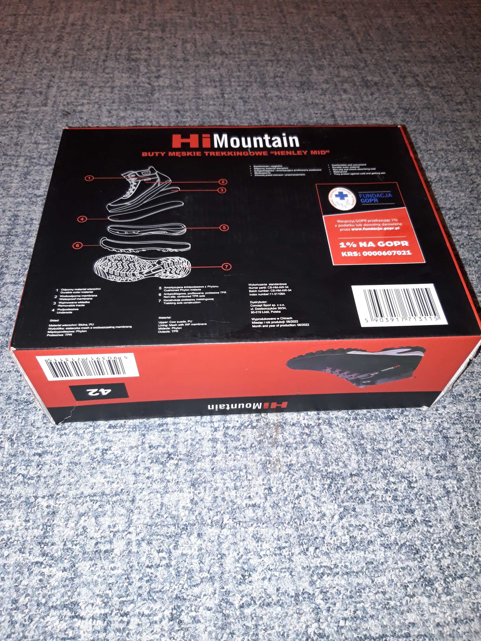 NOWE!! HiMountain Buty męskie TREKKINGOWE Henley Mid r. 42, SKÓRA!