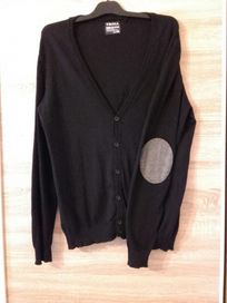 Sweter rozpinany męski czarny z szarymi łatkami na lokciach XXL TROLL