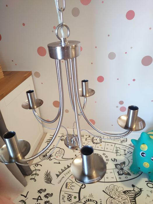 Lampa sufitowa żyrandol srebrny pięcioramienny