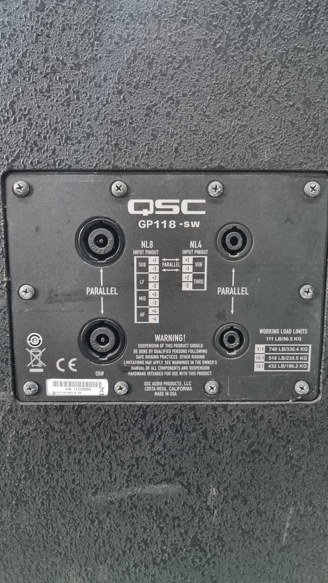 Kolumna basowa QSC GP 118sw, Subwoofer, 1 x 18", Moc 850 W RMS, 1700 W