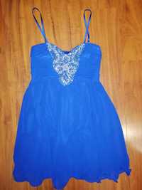 Sukienka weselna damska chabrowa modrakowa rozm L 40 XL 42
