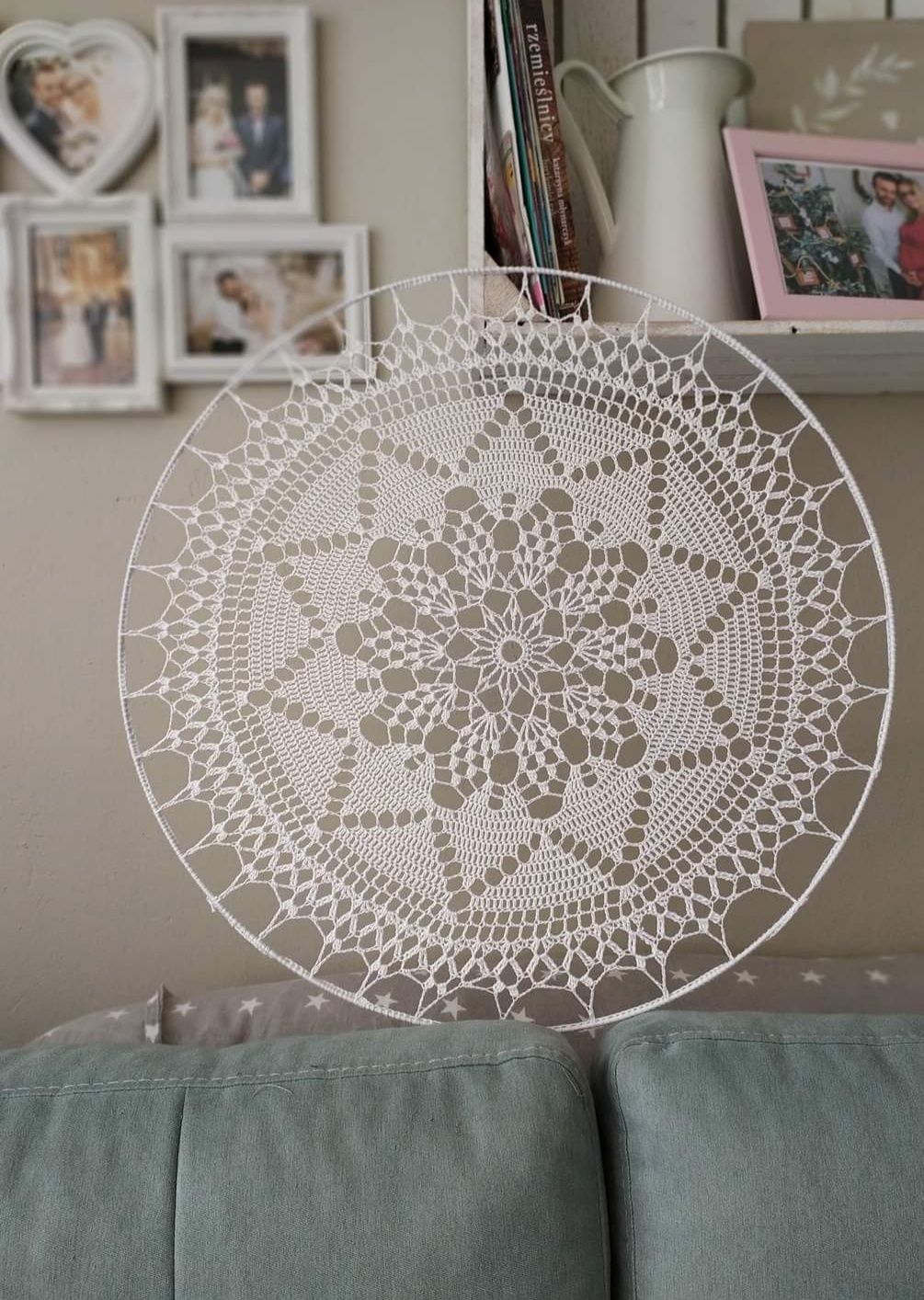 Rozeta koronkowa Boho na ślub dekoracja prezent rękodzieło 50 cm śr