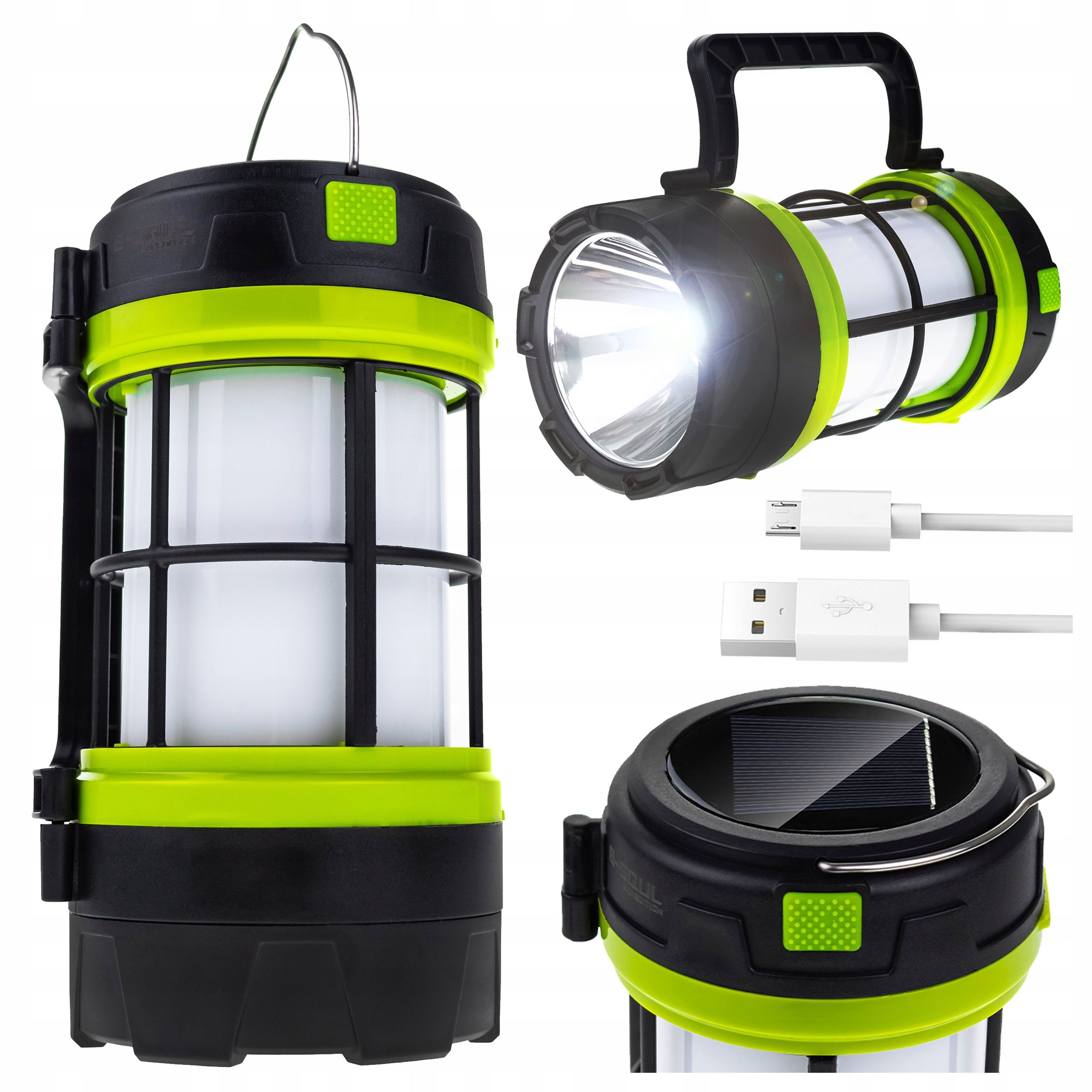 Latarka lampa kempingowa solarna LED powerbank USB mocna 2w1 ładowarka