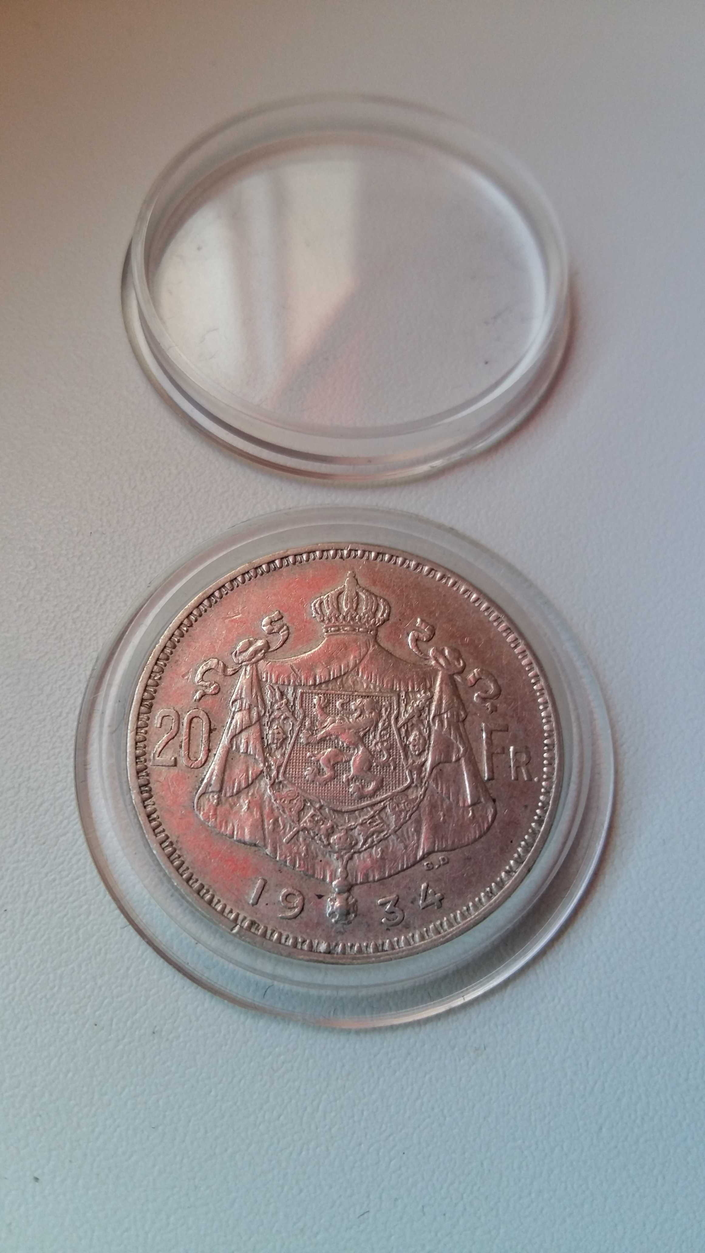 Moneta 20 Franków z 1934 r. Belgia srebra-srebro antyk.