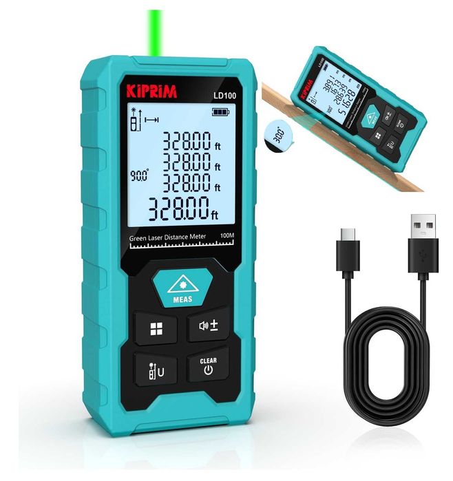 Dalmierz Laserowy Zielony Kiprim 100m USB-C ±2mm 10 Trybów Libella