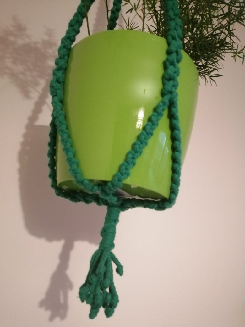 Kwietnik makrama wiszący zielony sznurek boho