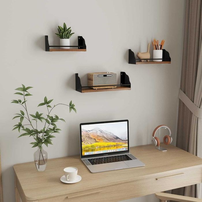 Giftgarden półki wiszące z metalu i drewna 3 sztuki, różne rozmiary
