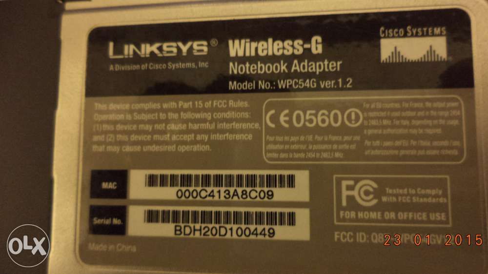 Wireless - G Notebook Adapter 2.4GHZ 802.11g - Linksys