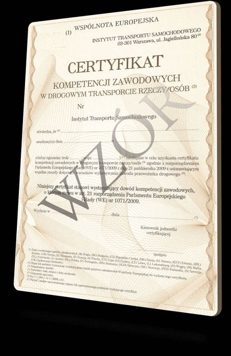 Certyfikat Kompetencji Zawodowych Transport Rzeczy / Osób