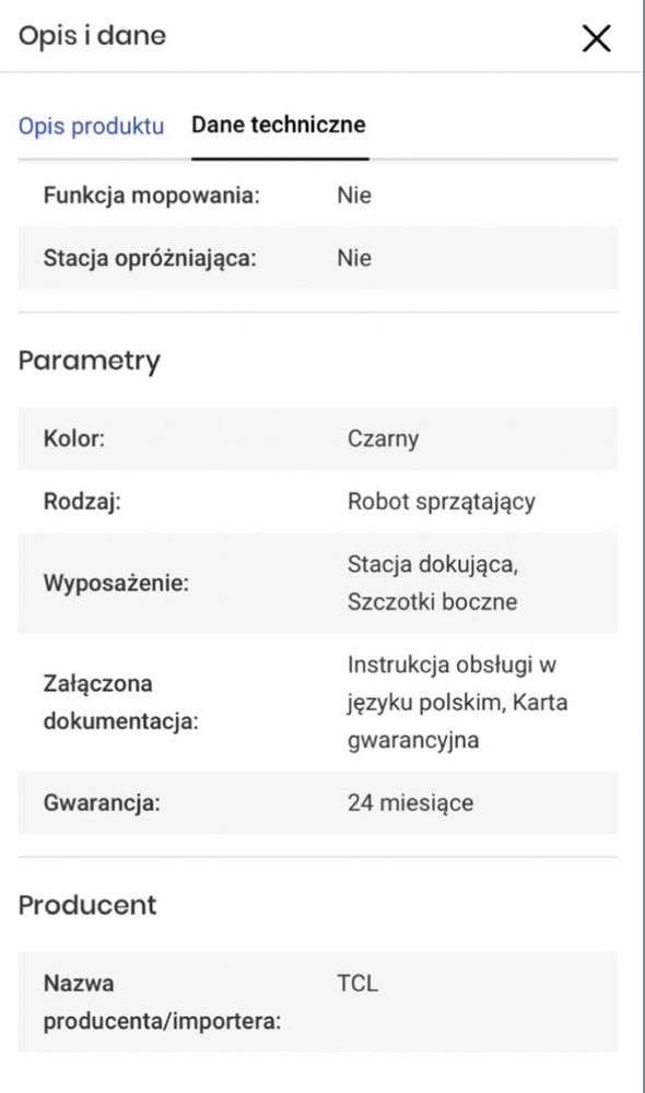 Robot sprzątający TCL sweeva 1000 czarny