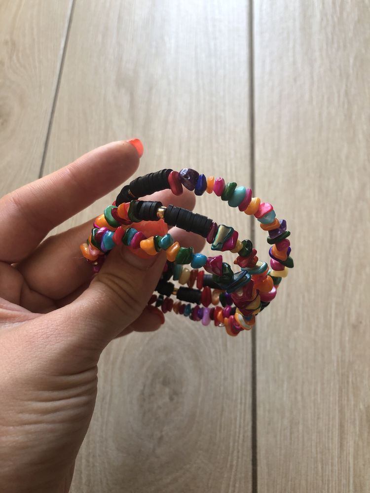 Skittles . Браслет ручной работы из каучука и разноцветных раккшек