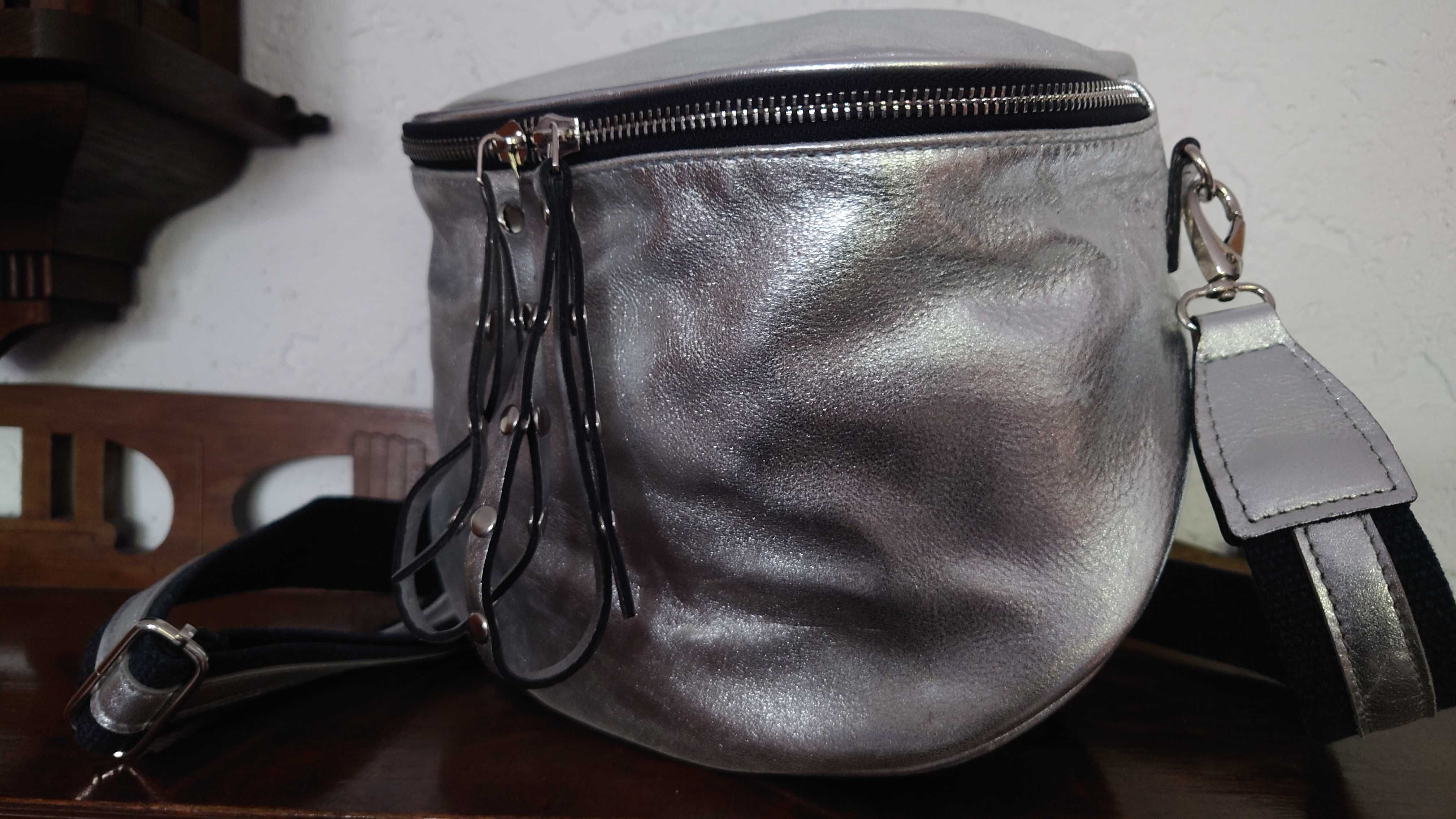 Nowa torebka nerka a'la Balenciaga – skóra naturalna srebrna