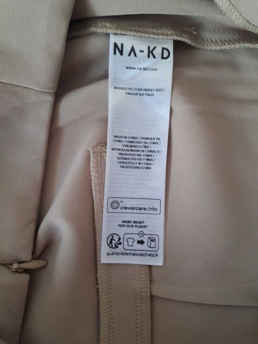 spodnie NA-KD beżowe damskie S/M szerokie nogawki wysoki stan