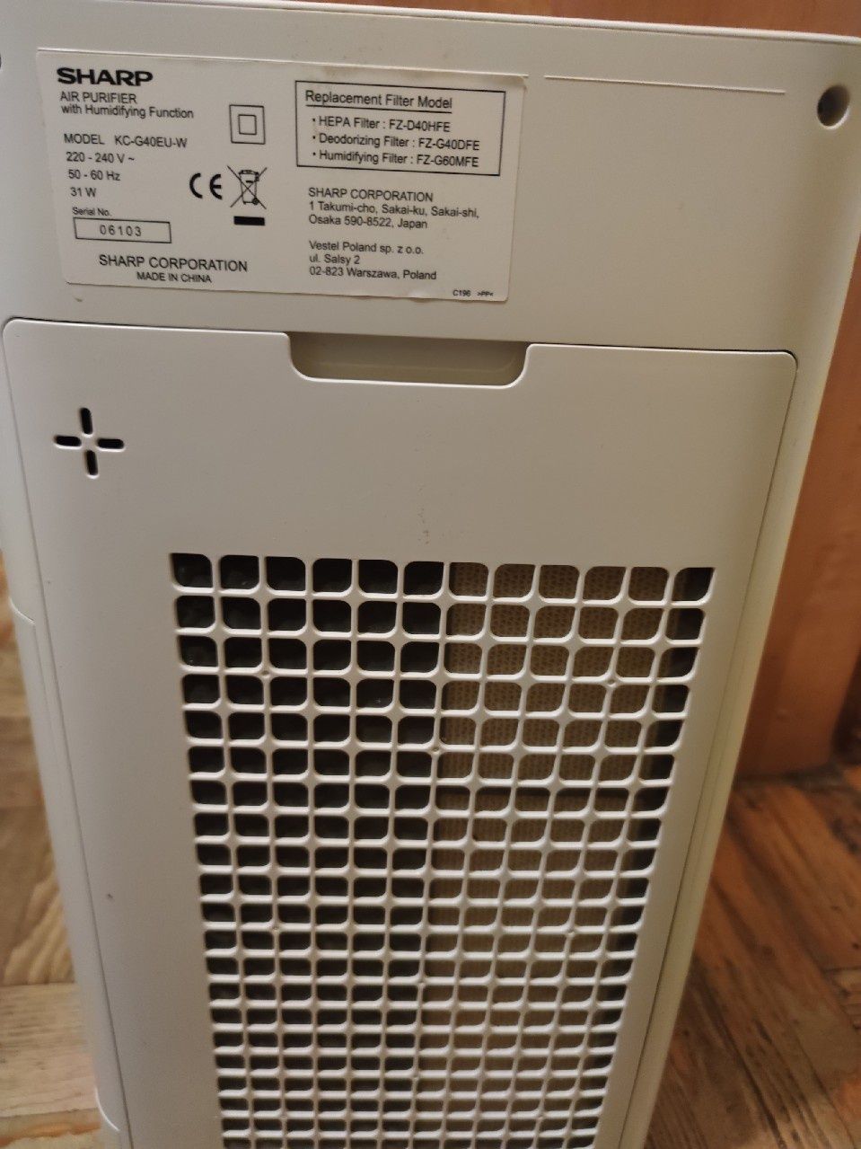 Oczyszczacz powietrza + nawilżacz Sharp KC-G40EU-W (z jonizacją)