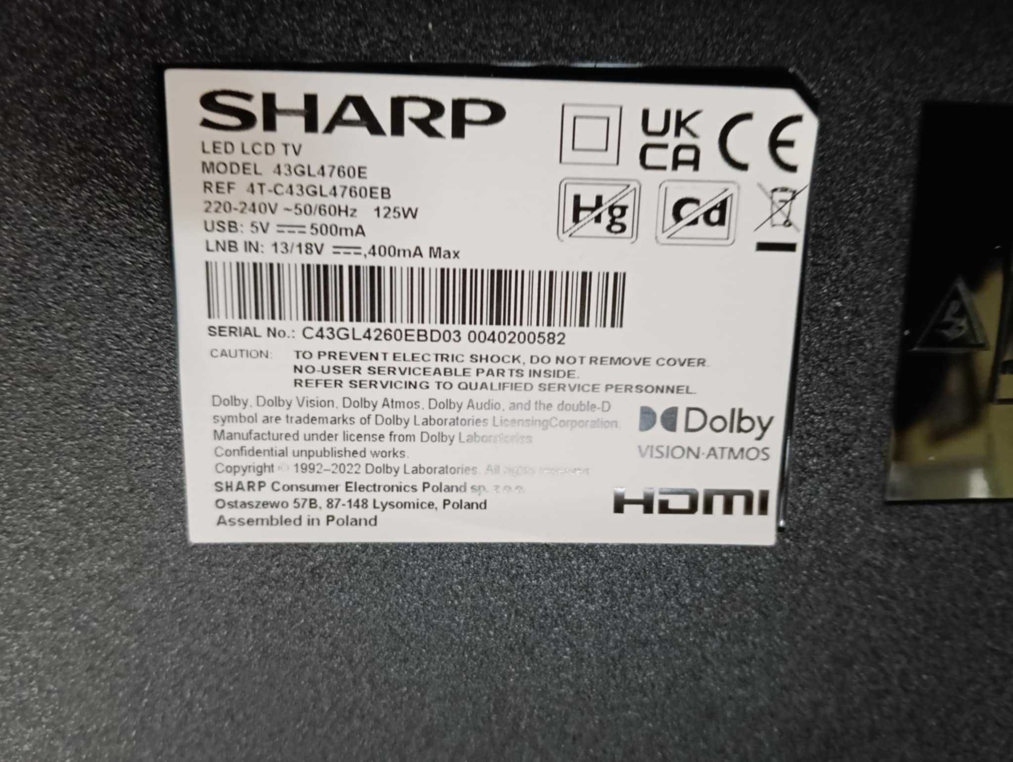 Telewizor Sharp LED LCD TV 43 cale Model 43GL4760E
