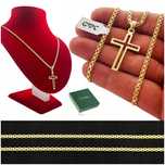 Srebrny Pozłacany Łańcuszek Męski Bismark+krzyżyk, Pamiątka Komunii, C