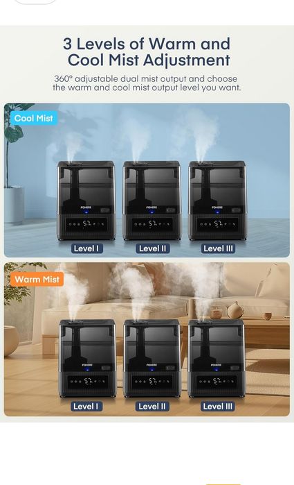 FOHERE Nawilżacz Powietrza 6L Inteligentny Ciepła Chłodna Mgiełka