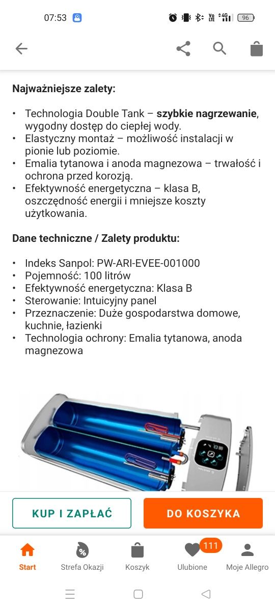 Elektryczny podgrzewacz wody 100L Aniston