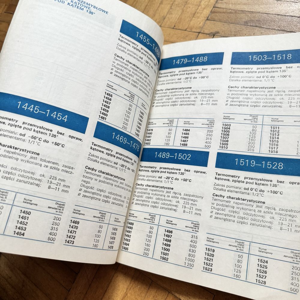 Stary katalog termometrów areometrów szklanych prl 1976 laboratorium