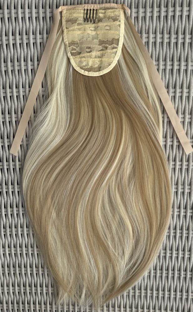 Premium Ultra blond pasemka / refleksy włosy doczepiane, kucyk, treska