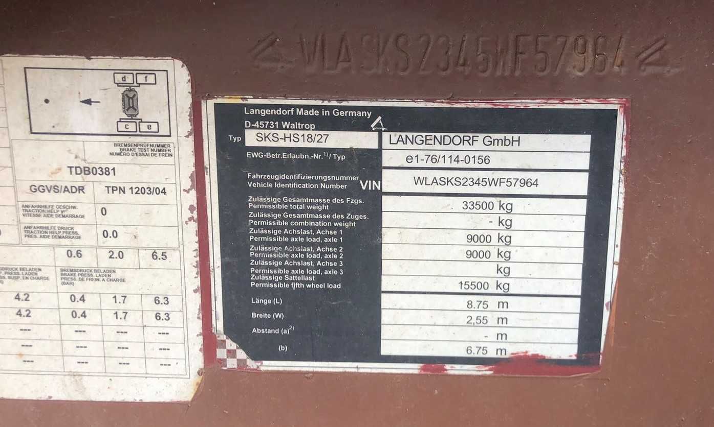 Полуприцеп самосвал Langendorf з Німеч без кузова і штока осі SAF 2005