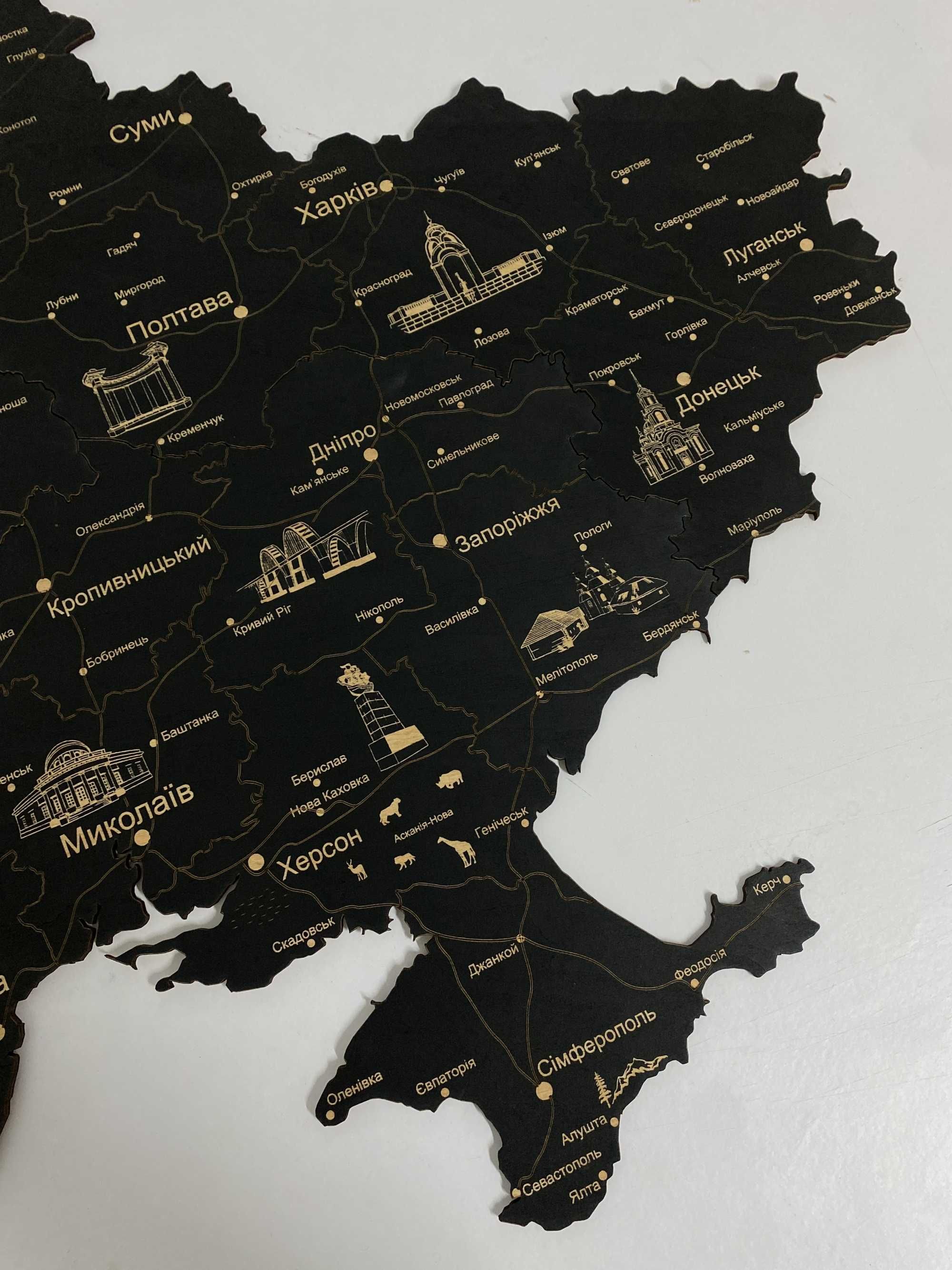 Деревянная карта Украины - Дерев'яна карта України - Чорна