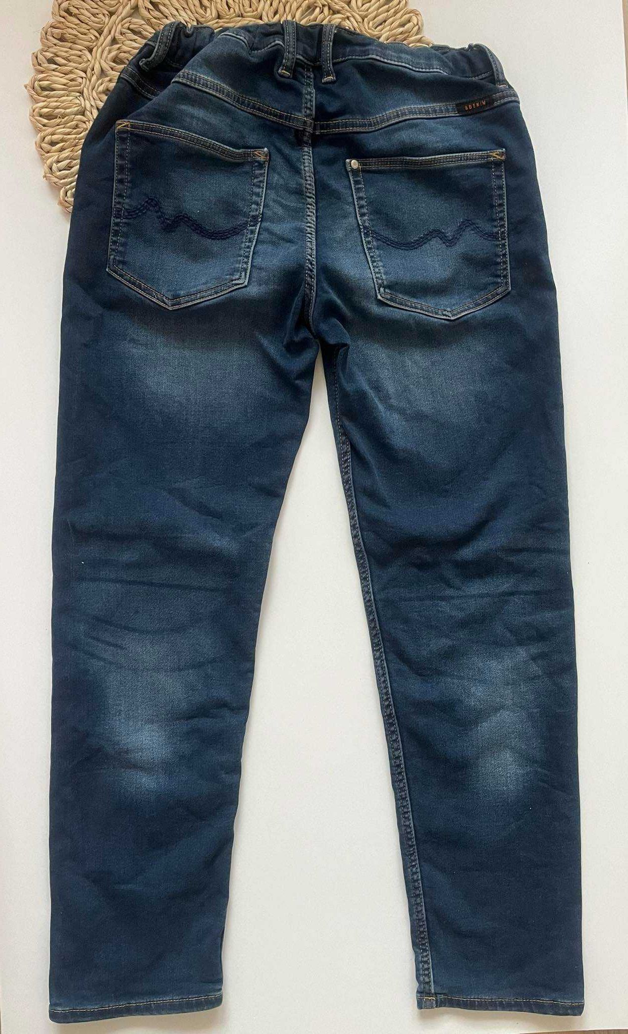 Granatowe jeansowe spodnie joggery elastyczne H&M 12-13 lat 158 cm