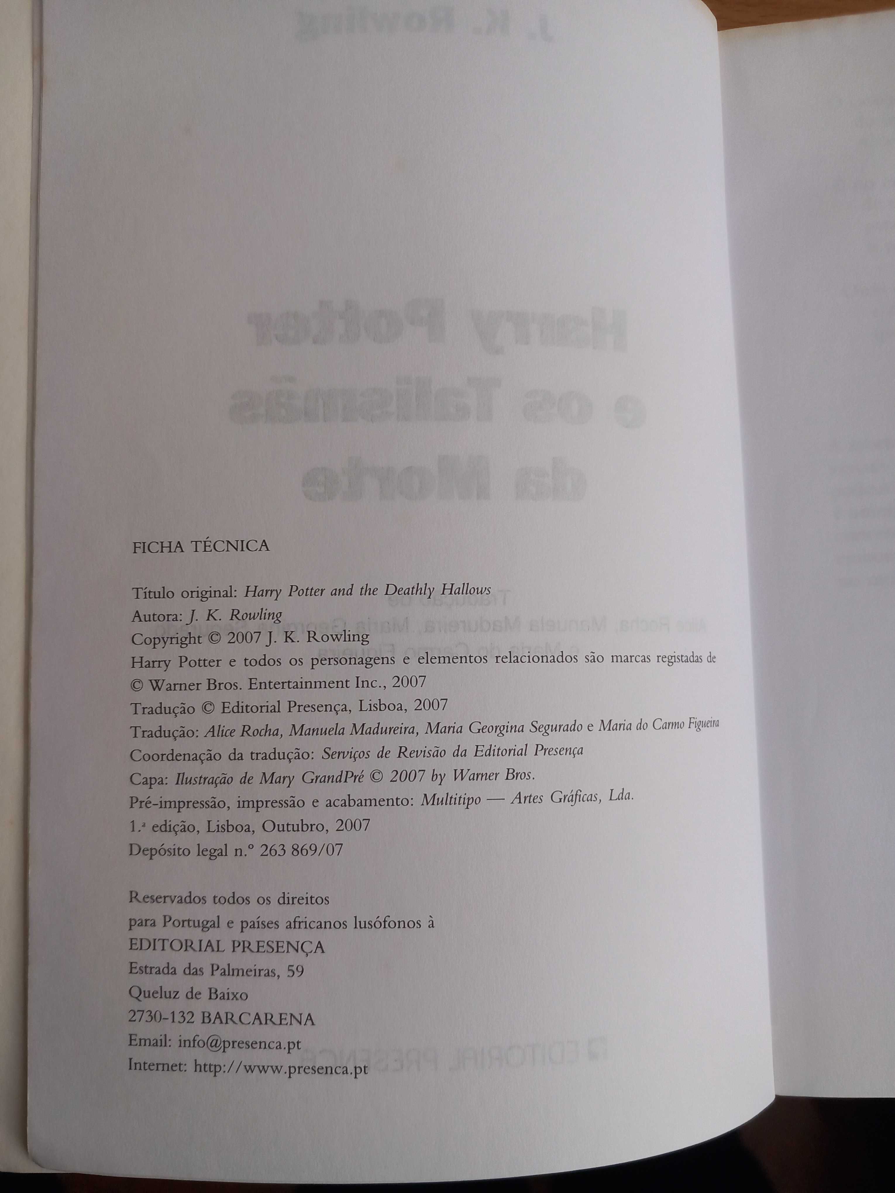 LIVRO Harry Potter e os Talismãs da Morte - 1ª EDIÇÃO JK Rowling