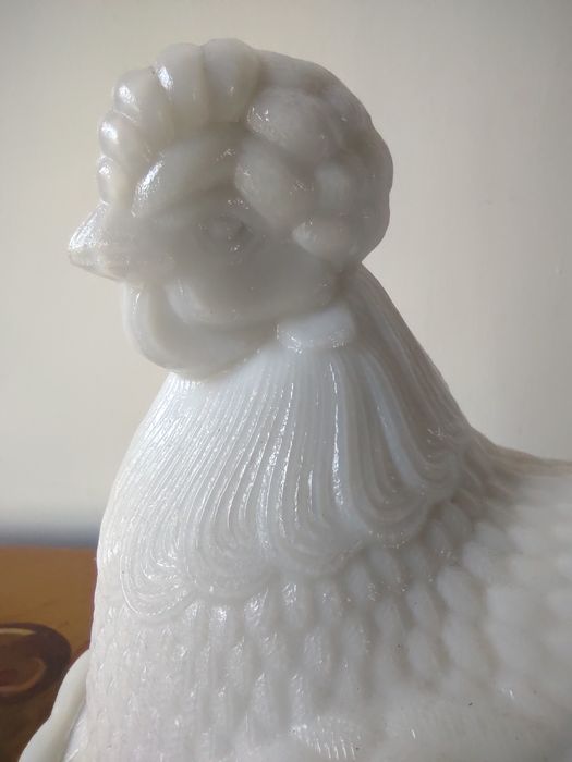 Szkło Ząbkowice kura biała 21cm kolekcja PRL