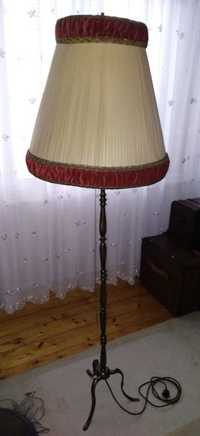 Lampa stojąca, mosiężna, podłogowa, stara, z abażurem
