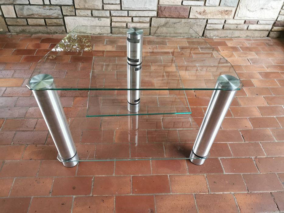 Stolik rtv, szklany pod telewizor, aluminium