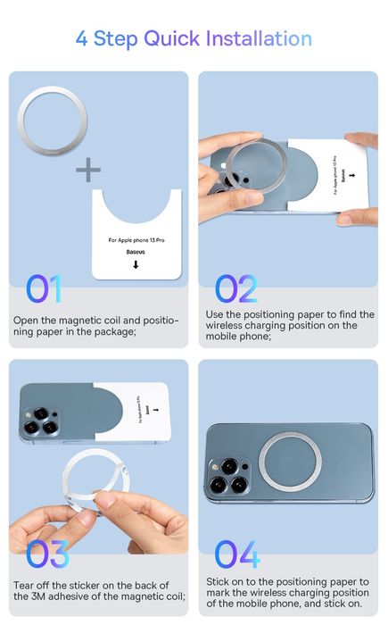 Baseus - 2 Adesivos Magnéticos P/ Carregamento Indução / MagSafe