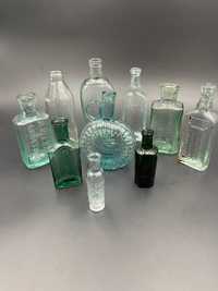Zestaw starych butelek szkło apteczne i inne