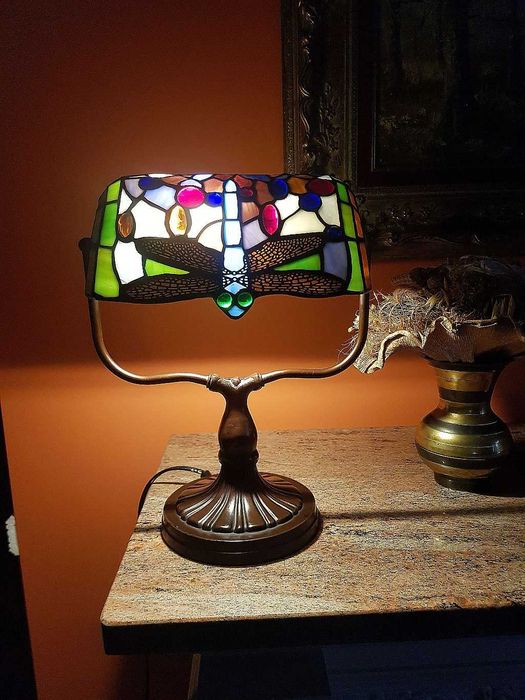 Witrażowa lampa do salonu - gabinetu - na biurko - Tiffany - WAŻKI
