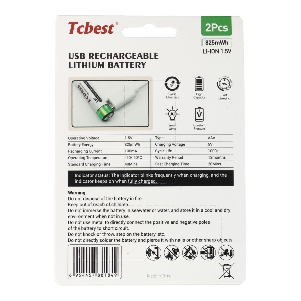 TCBEST bateria akumulatorowa R3 (AAA) 220 mAh z gniazdem Typ C