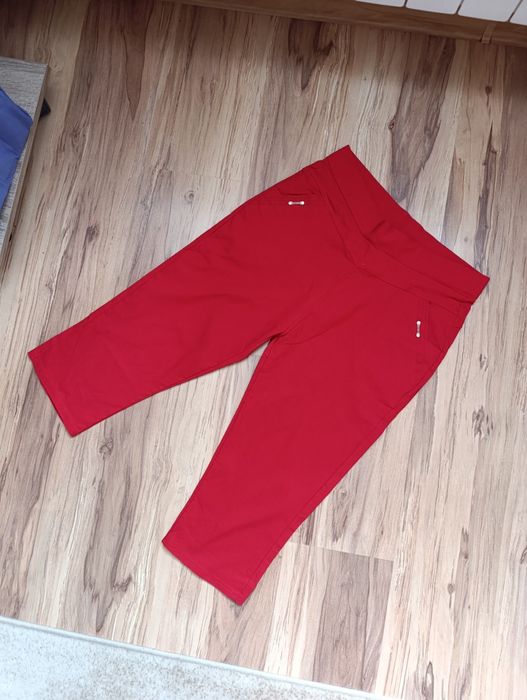 Czerwone rybaczki damskie 5XL 6XL bawełniane ze złotymi zameczkami