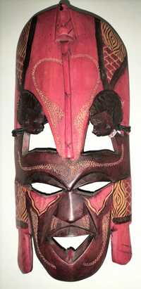 Máscara Antiga Africana Madeira Exótica Talhada e pintada à mão
