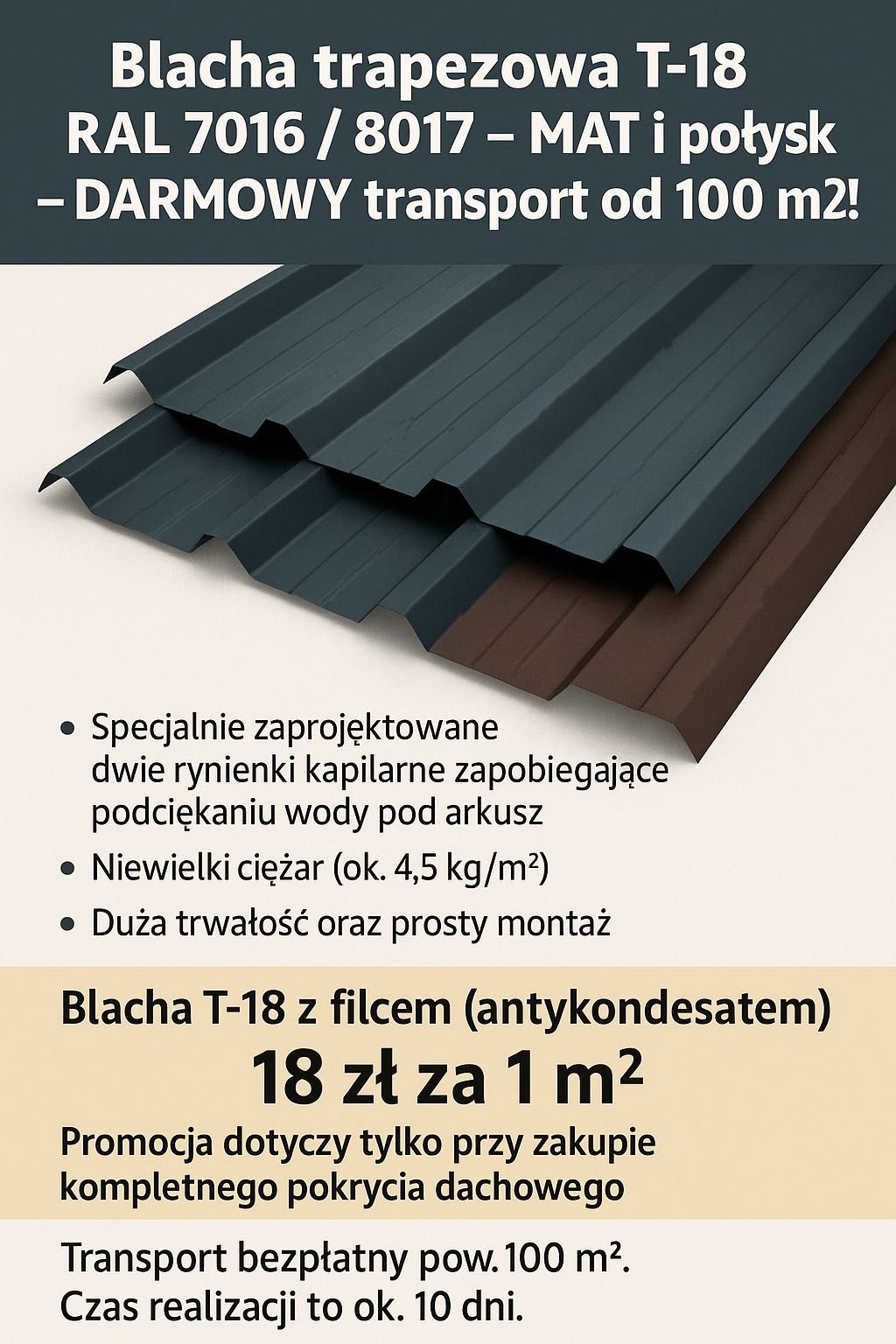 Blacha trapezowa T-18 RAL 7016/8017 Producent