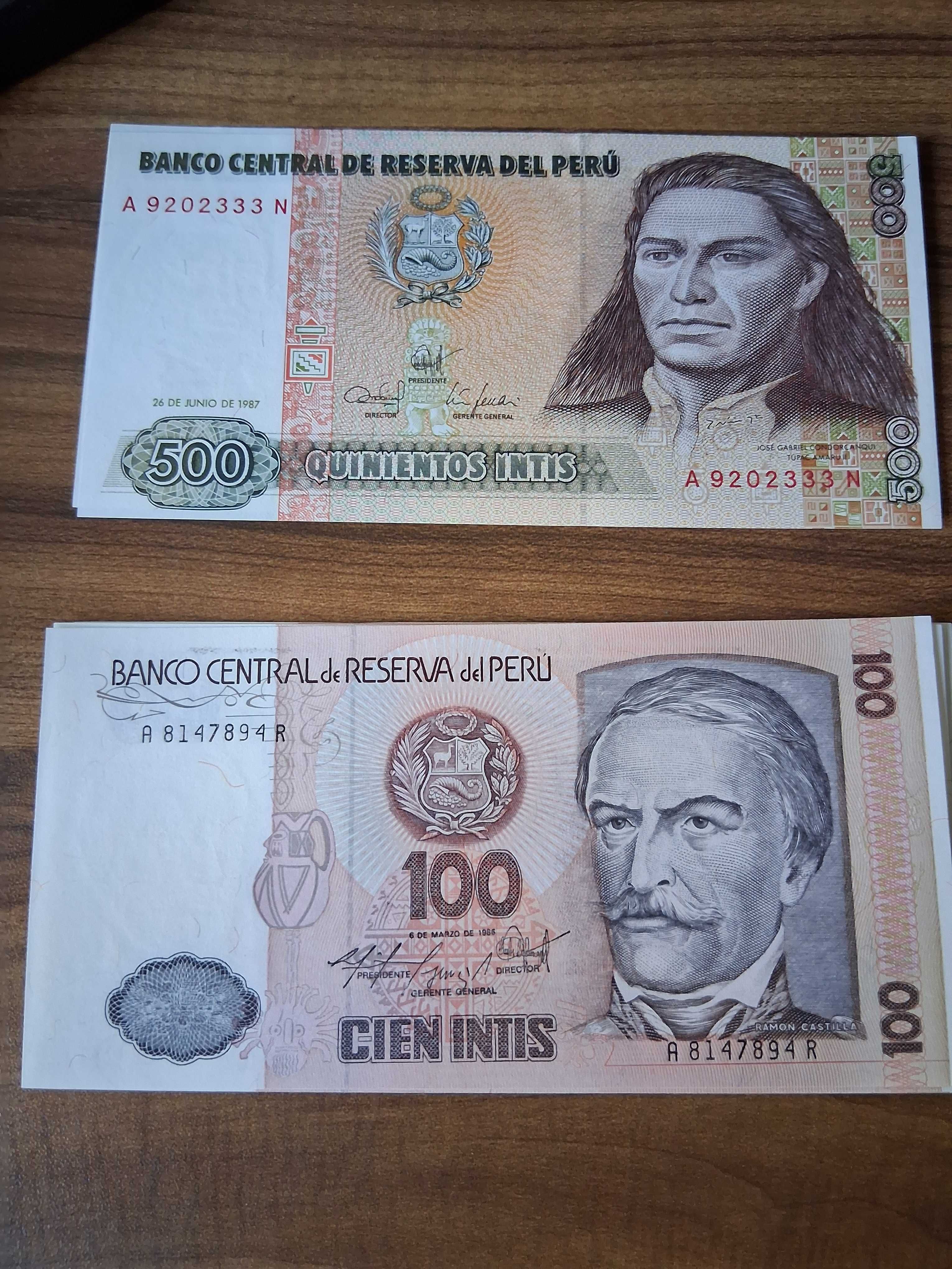 Banco Central Perú  - 10, 50, 100, 500, 1000, 5000 e 10 000 Intis