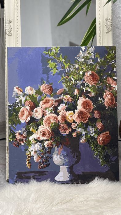 Картина квіти троянди у вазі 50×40 | для інтерʼєру на стіну, живопис