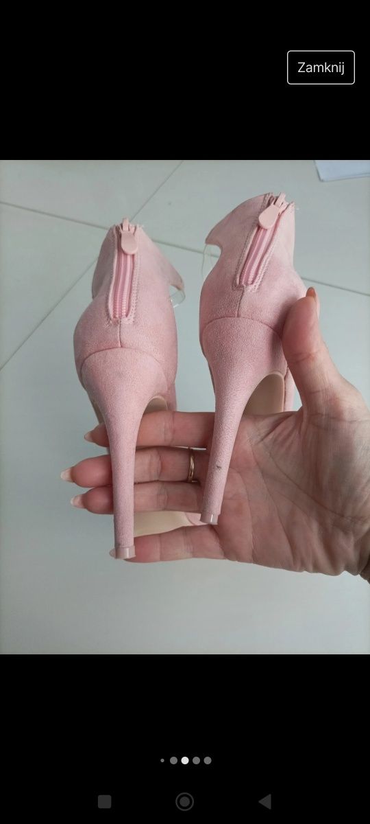 Eleganckie sandały z transparentnym paskiem  rozm  39