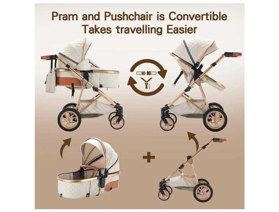 Carrinho de bebé 3 em 1 (Alcofa, ovo e cadeira), cinza e rosen gold