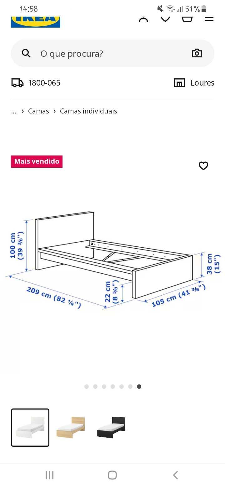 Cama solteiro Malm