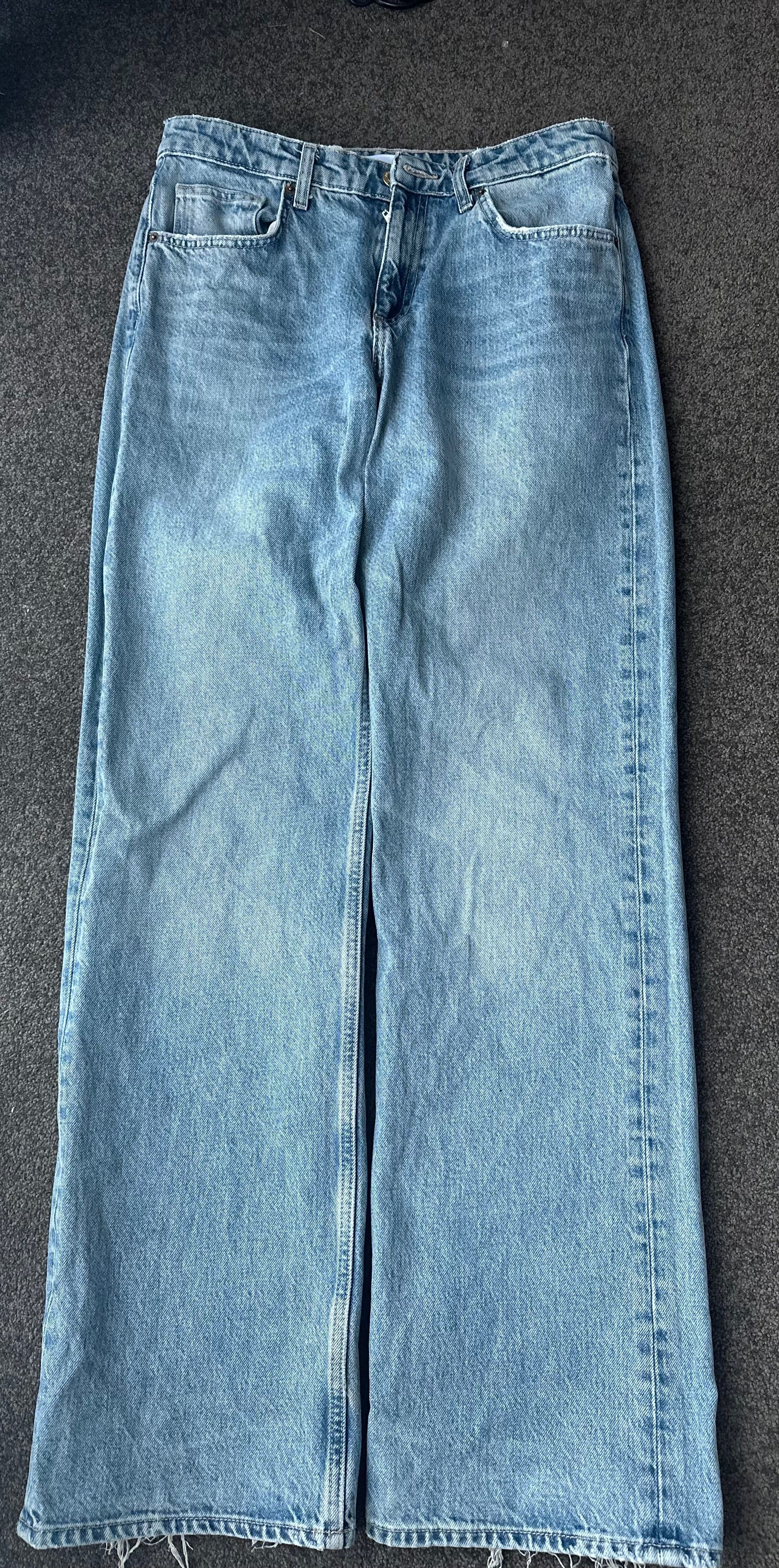 spodnie jeans zara m wysoki stan wiralowe
