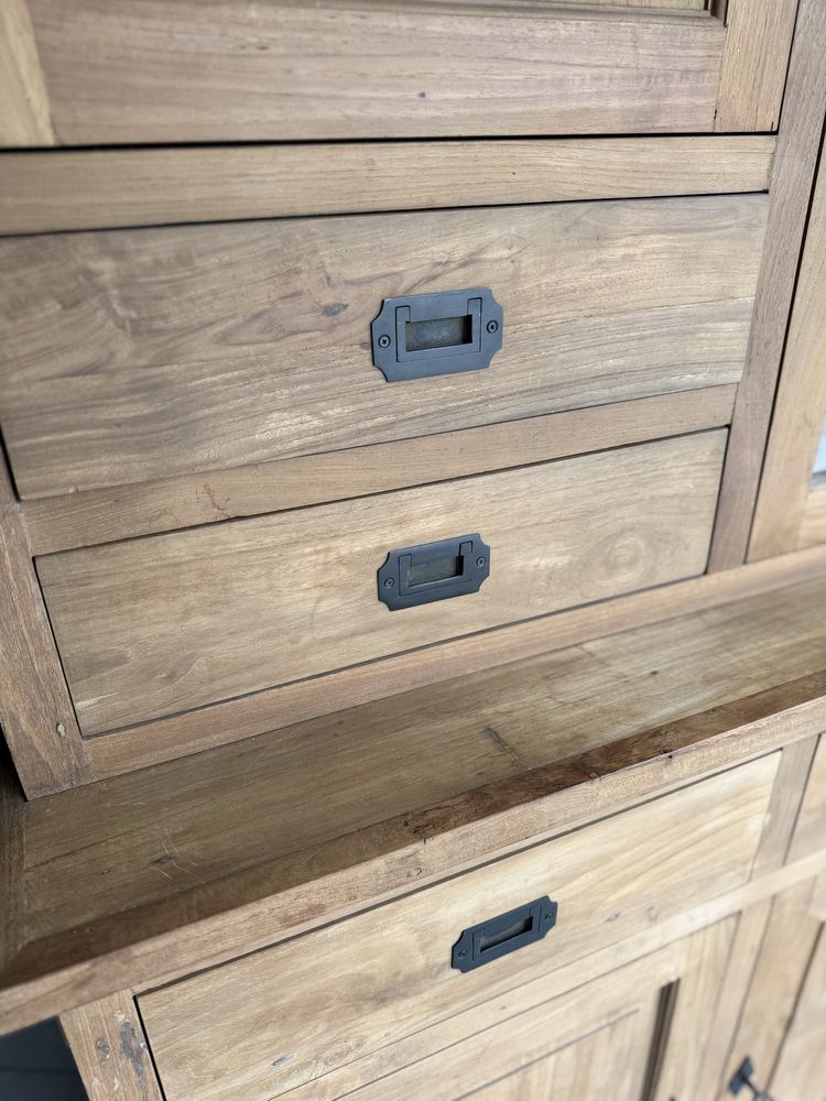 Kredens tekowy drewniany vintage zabudowany rustykalny naturalny